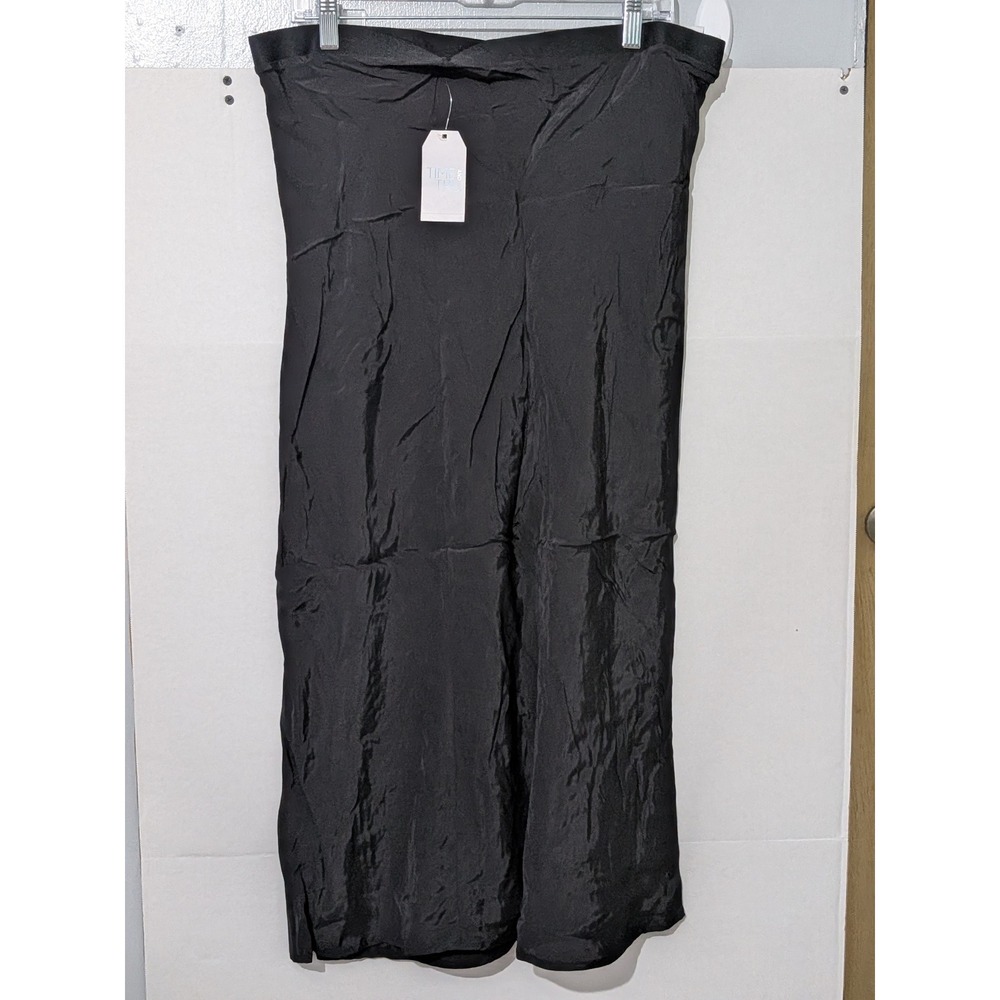 Time and Tru Black Satin Midi Skirt High Waisted Side Slit XL TT3010005639